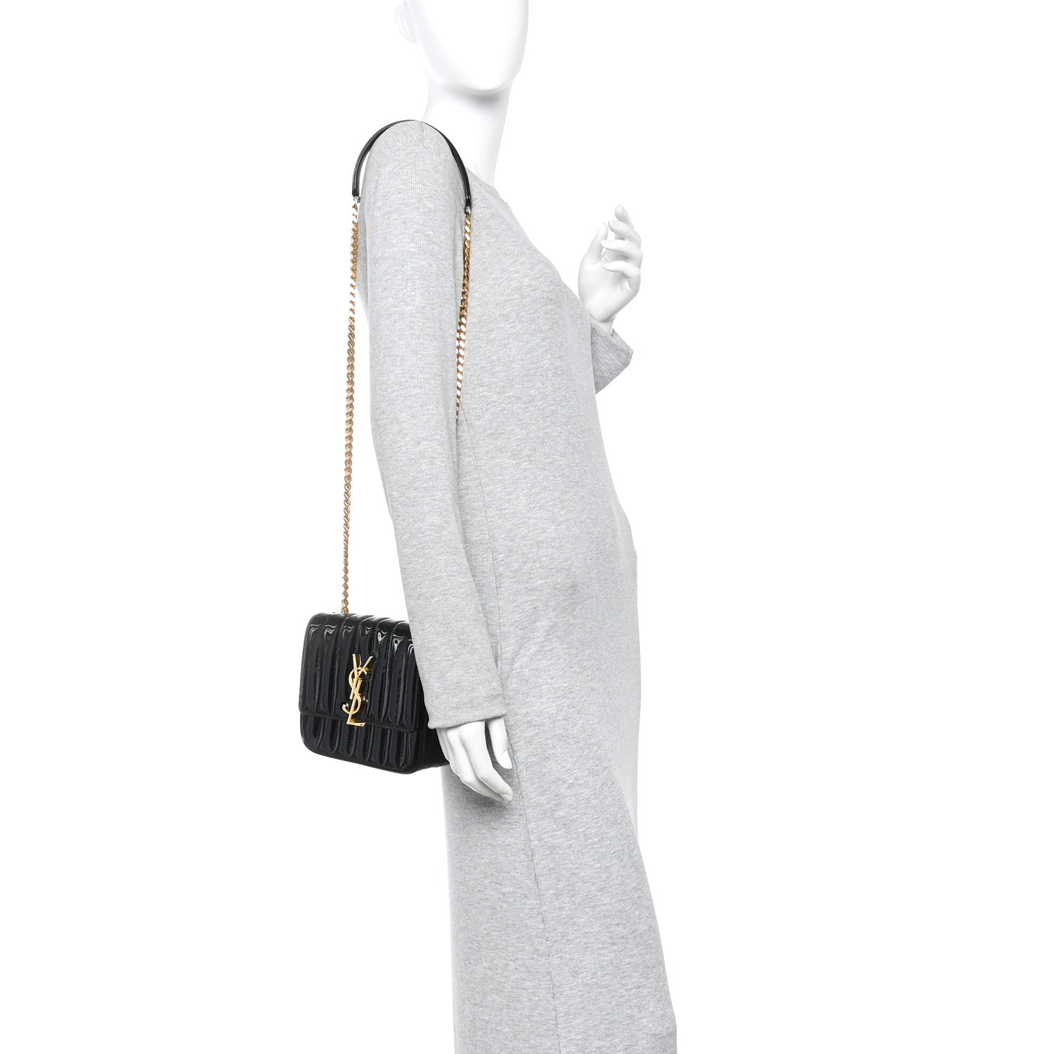 Patent Calfskin Matelasse Monogram Small Vicky Chain Bag Black