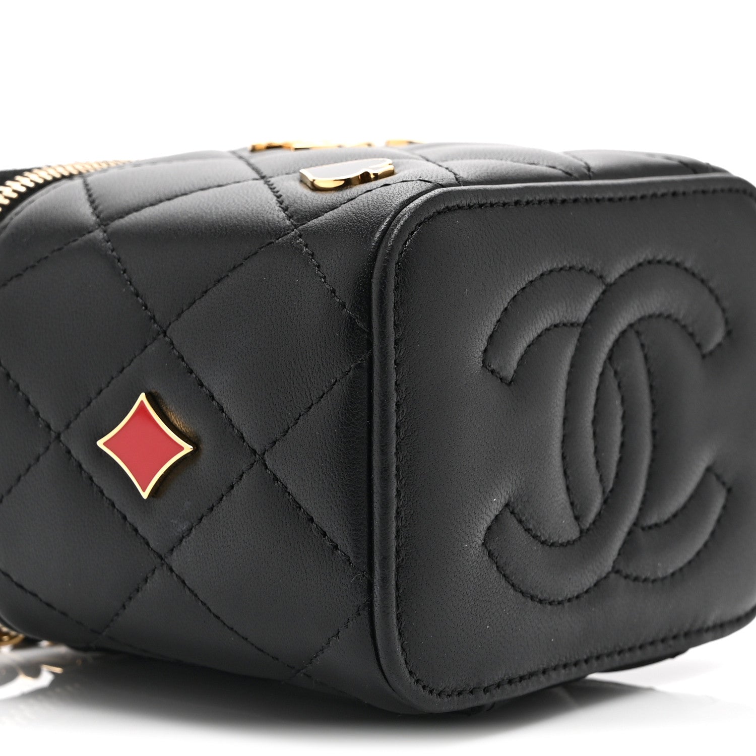 Lambskin Quilted Enamel Coco Casino Mini Vanity Case With Chain Black
