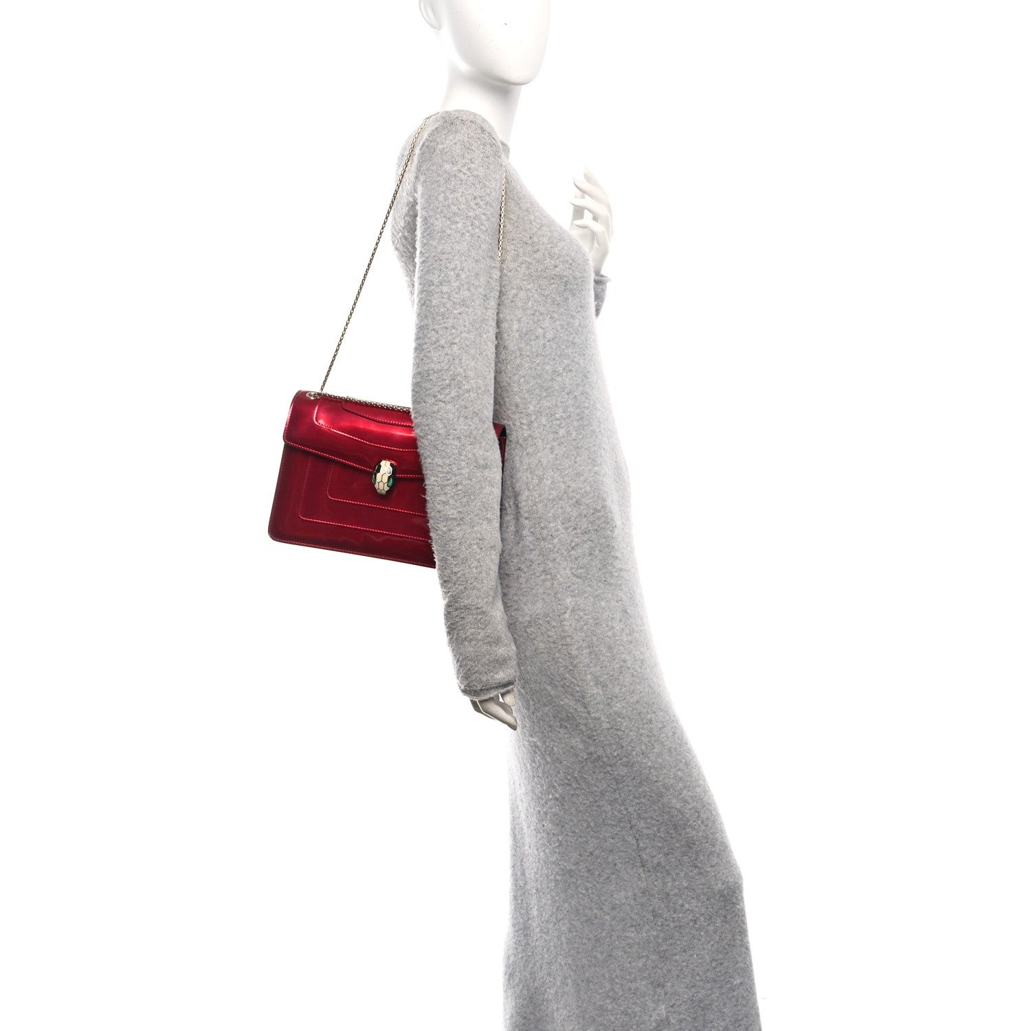 Metallic Calfskin Serpenti Forever Shoulder Bag Red
