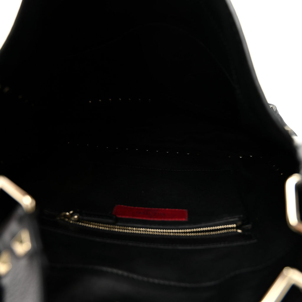 Vitello Calfskin Small Rockstud Flip-Lock Messenger Bag Black