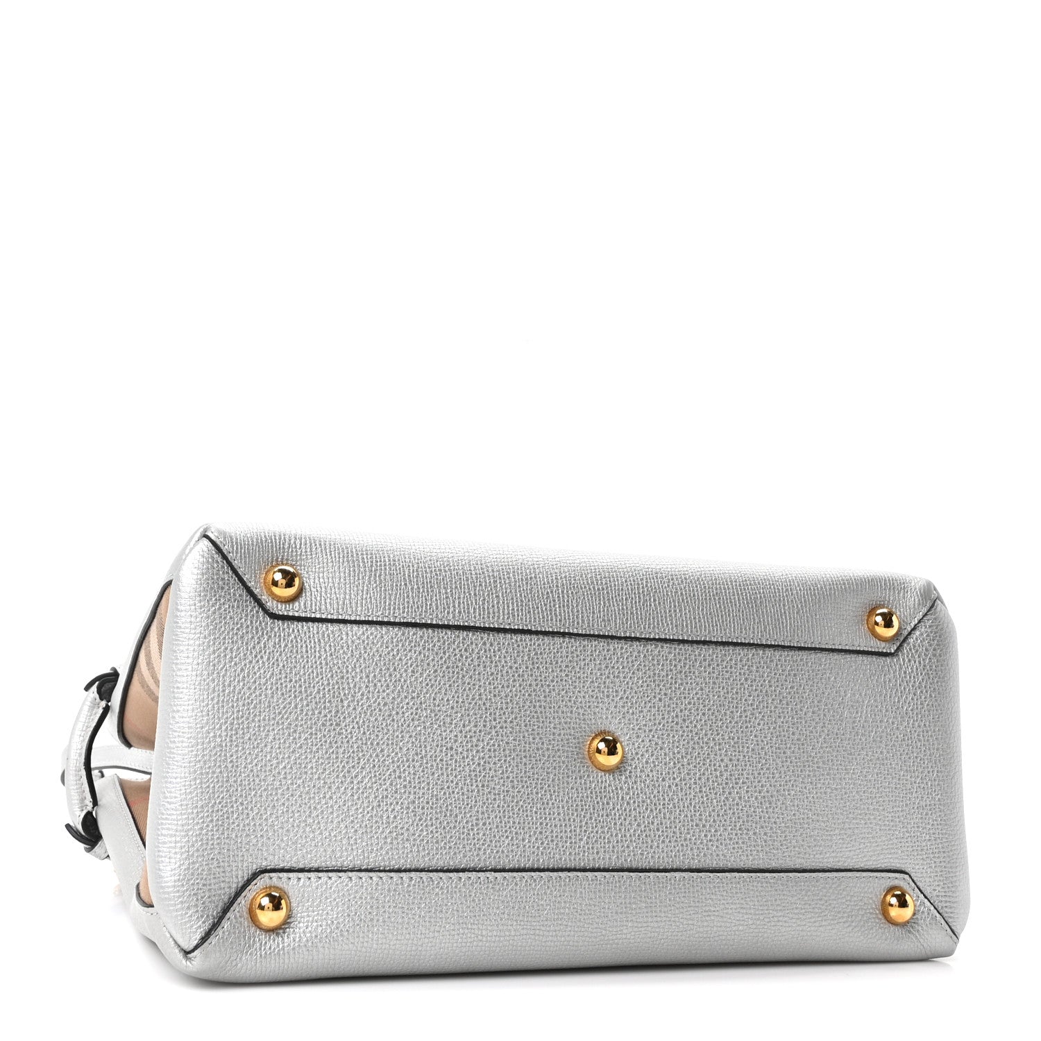 Metallic Grainy Calfskin House Check Medium Banner Tote Silver
