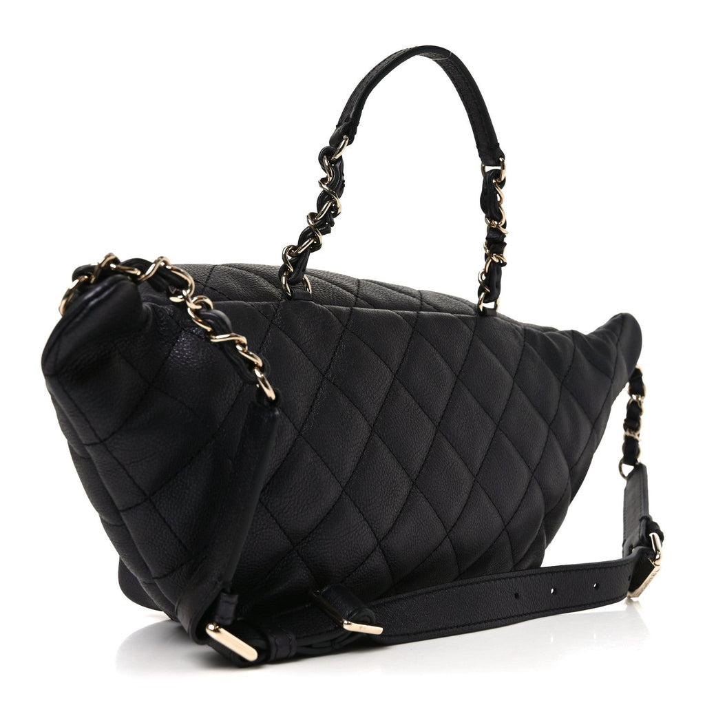 Iridescent Calfskin Quilted All About Waist Belt Bag Black