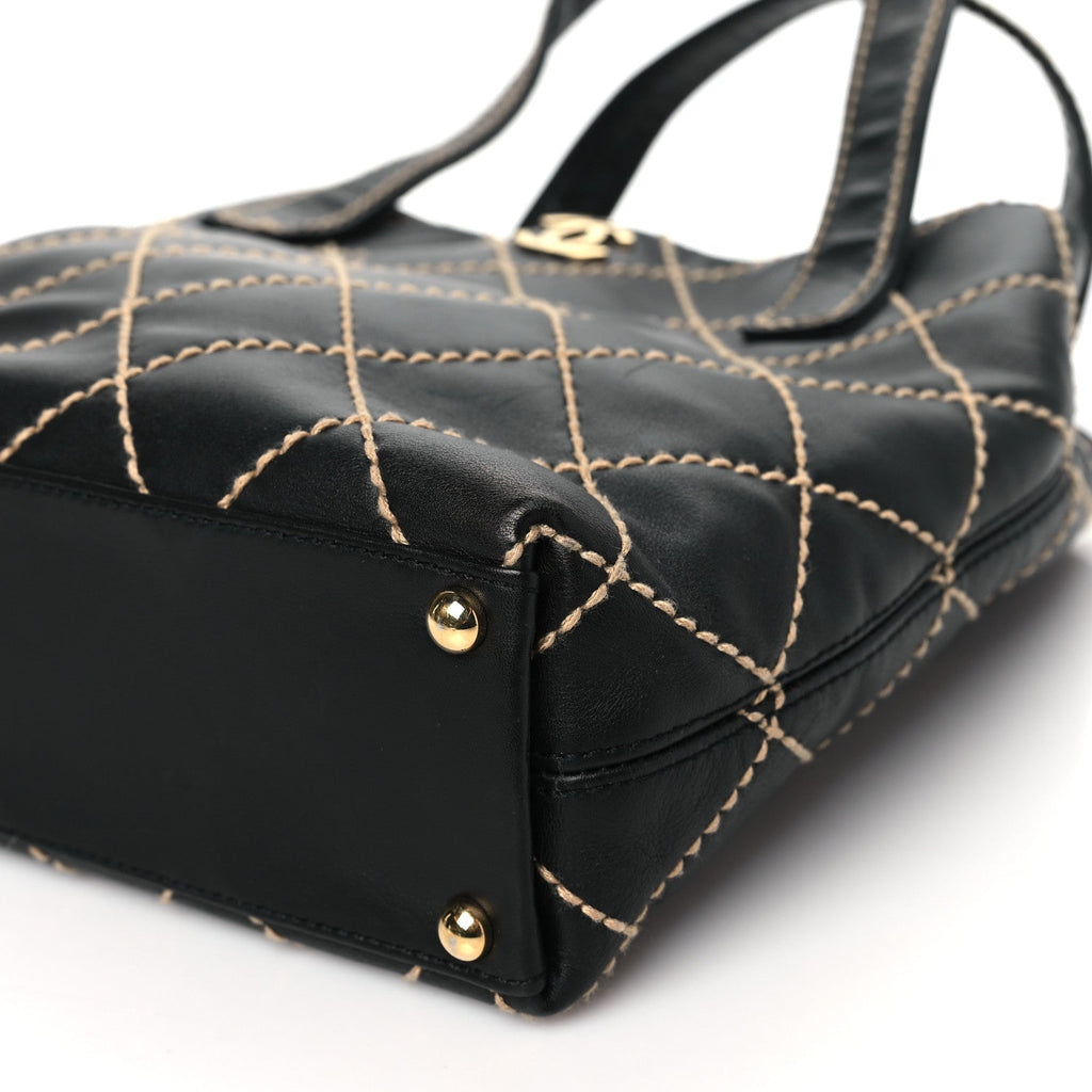 Calfskin Stitch Small Surpique Tote Black