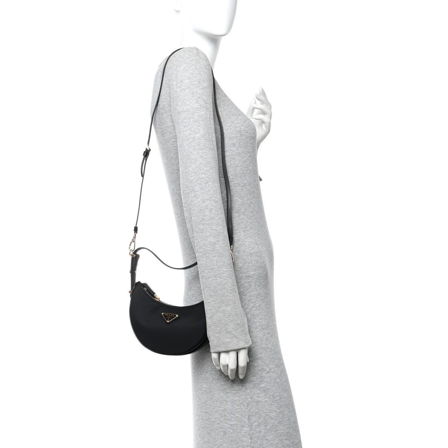 Re-Nylon Spazzolato Mini Arque Shoulder Bag Black