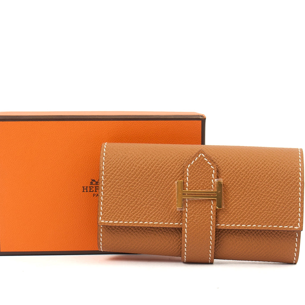 Hermes Wallet Bearn Four Key Holder in Gold, Epsom Leather
