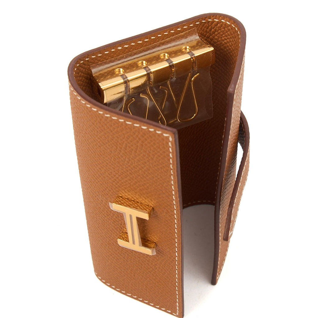Hermes Wallet Bearn Four Key Holder in Gold, Epsom Leather
