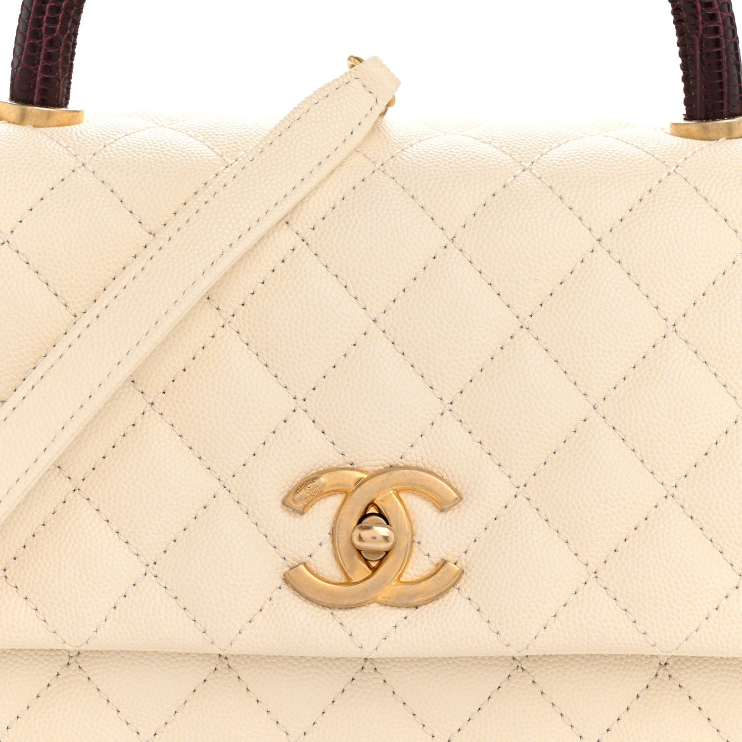 Caviar Lizard Quilted Small Coco Handle Flap Ivory