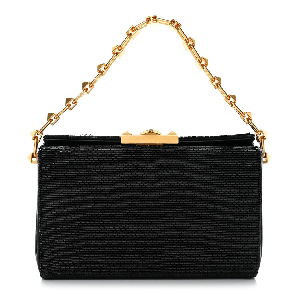 Beaded Rockstud Evening Clutch Black
