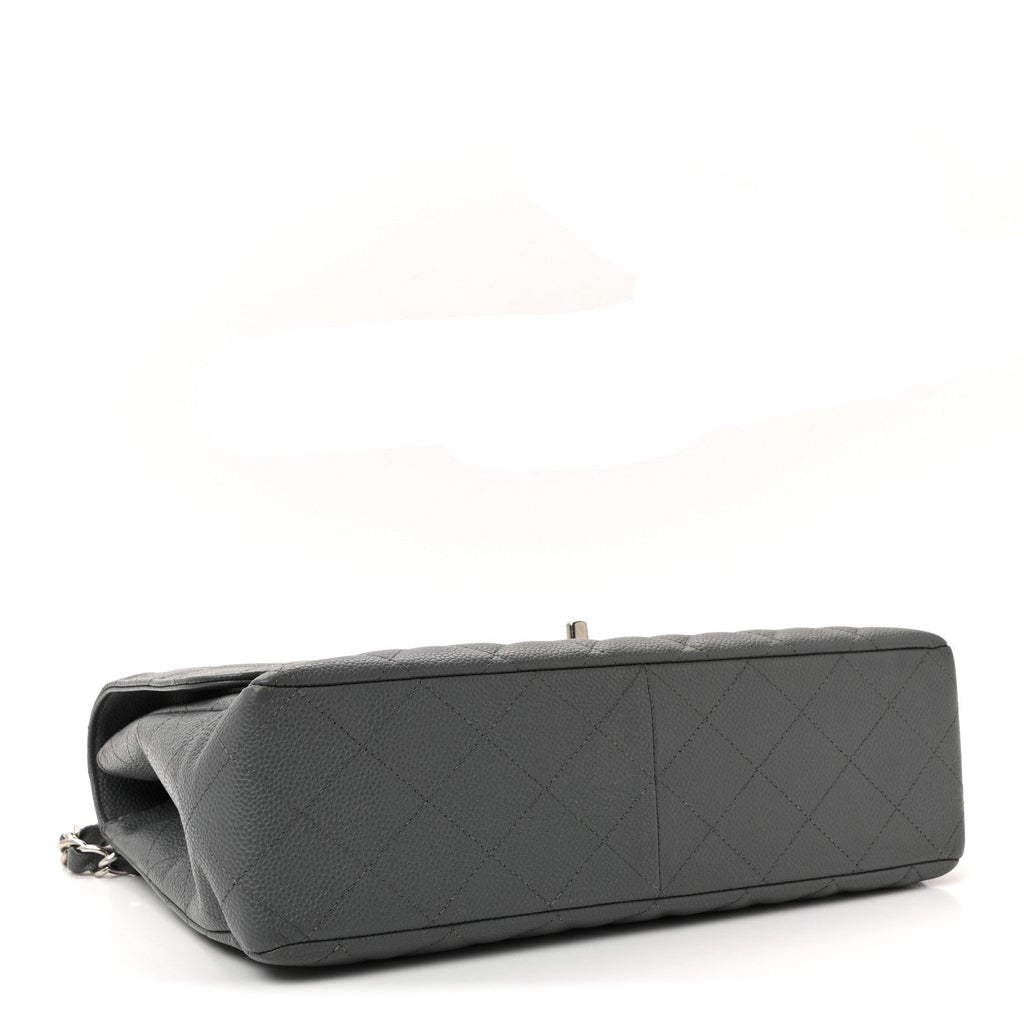Caviar Quilted Jumbo Single Flap Grey
