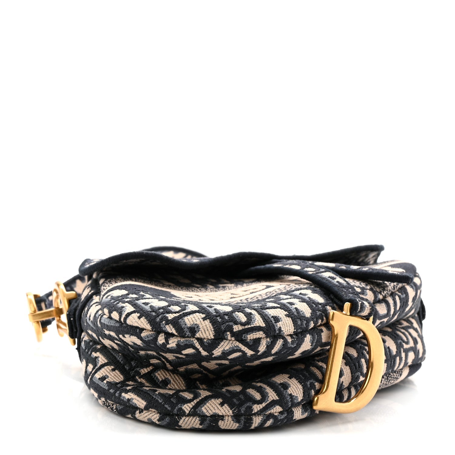 Oblique Embroidered Saddle Bag Blue
