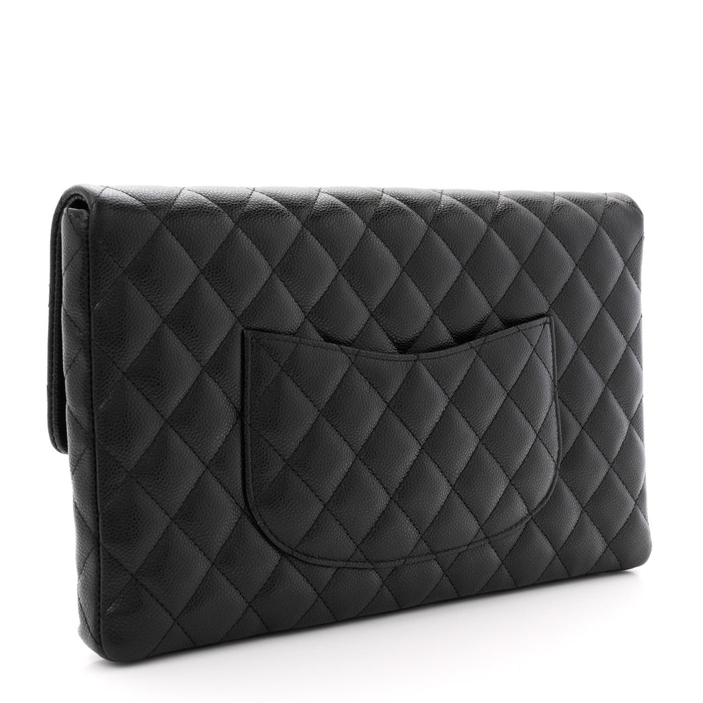 Caviar Quilted Flap Clutch Black