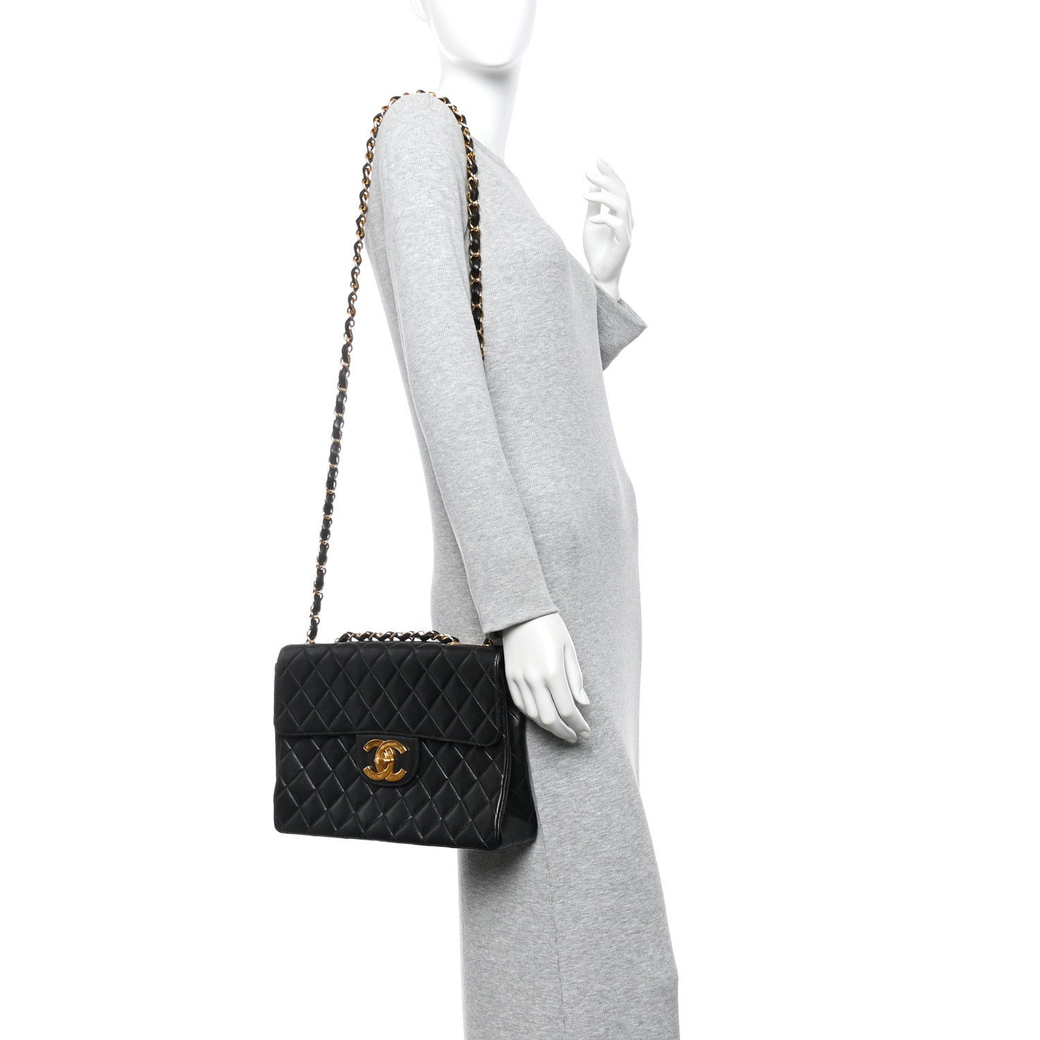 Lambskin Quilted XL Jumbo Single Flap Black
