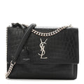 Calfskin Crocodile Embossed Medium Monogram Sunset Black
