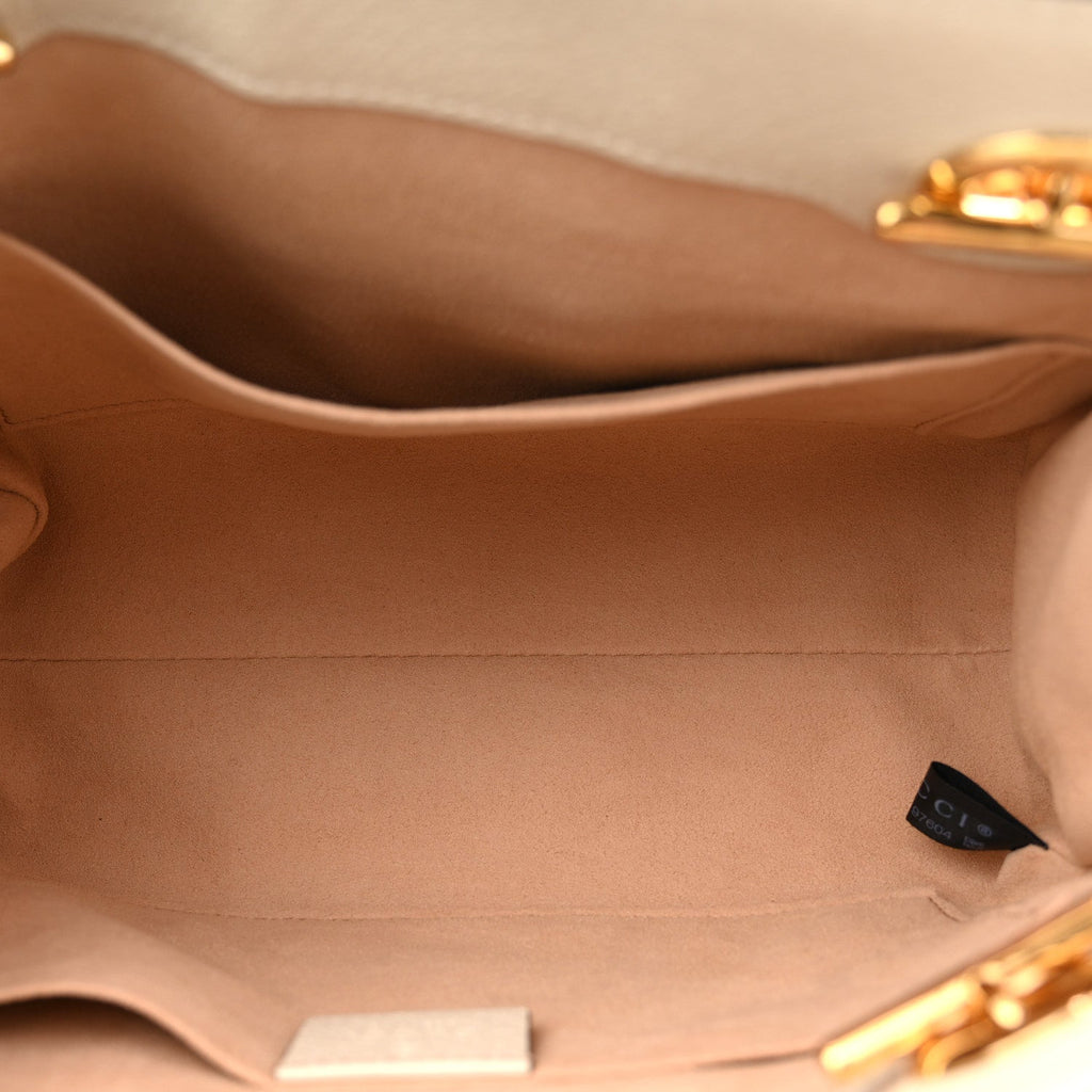GG Supreme Monogram Flora Textured Calfskin Small Padlock Tote Beige Ebony Multicolor Mystic White