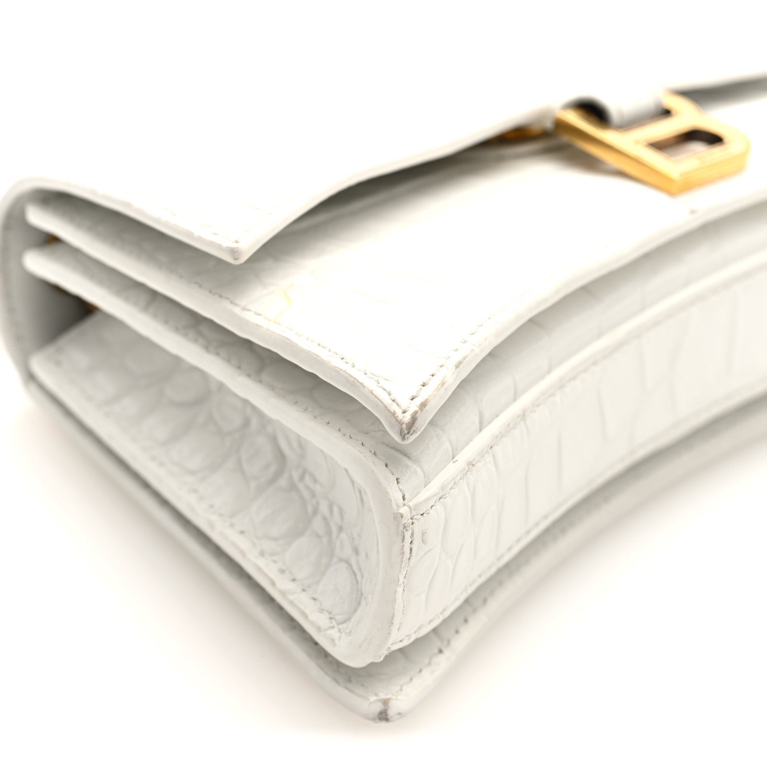 Calfskin Crocodile Small Crush Chain Bag White