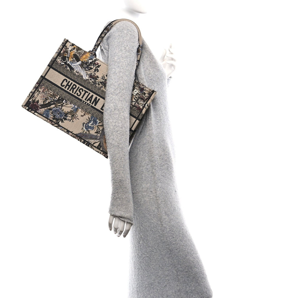 Canvas Embroidered Jardin D'Hiver Medium Book Tote Beige Multicolor