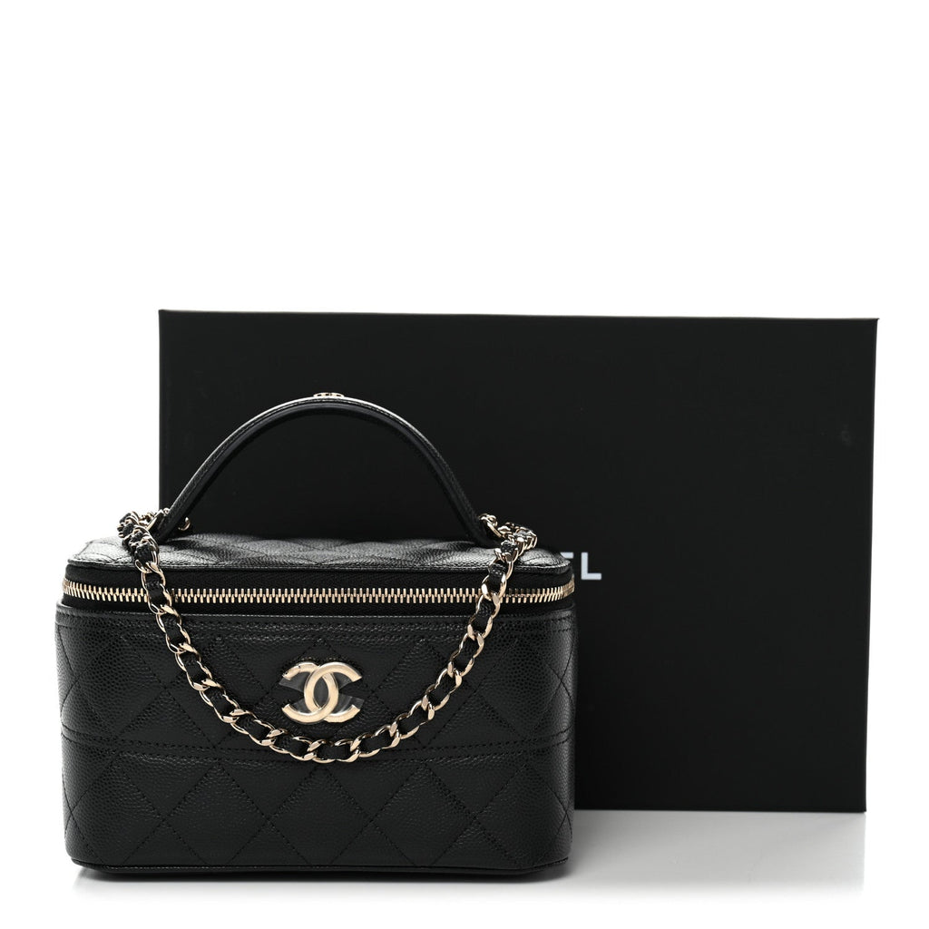 Caviar Quilted Trendy Handle Mini Vanity Black