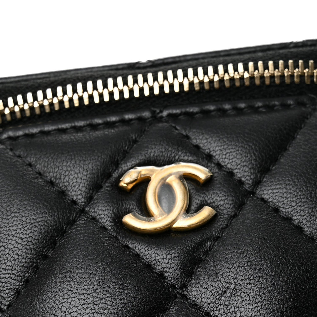 Lambskin Quilted Mini Pearl Crush Vanity Case With Chain Black