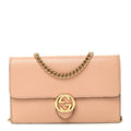 Dollar Calfskin Interlocking G Chain Wallet Camelia