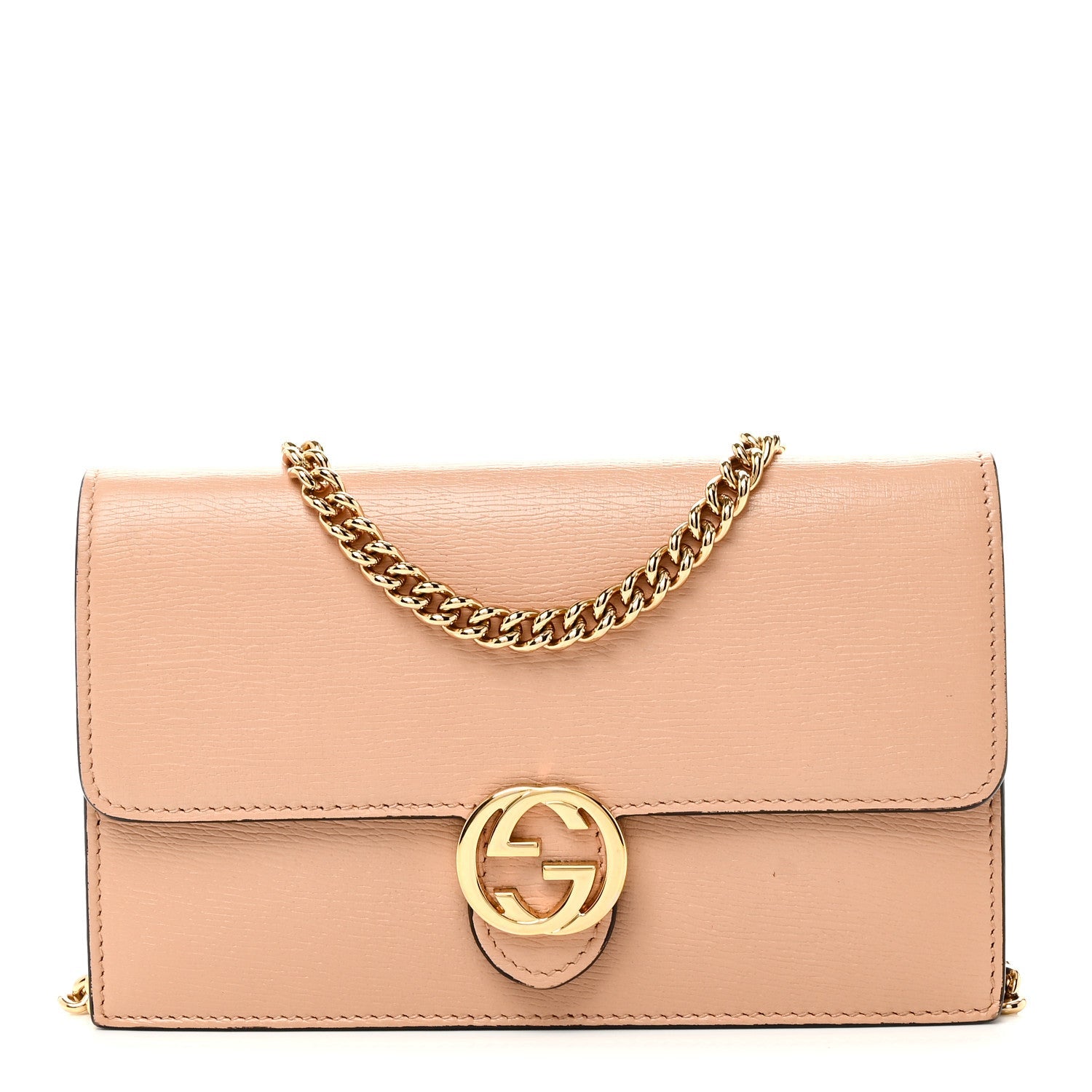 Dollar Calfskin Interlocking G Chain Wallet Camelia