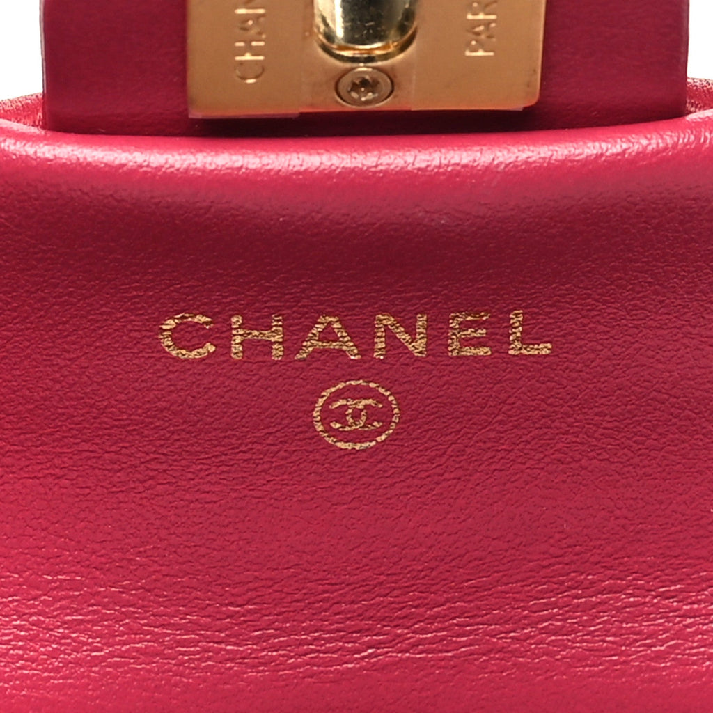 Calfskin Quilted Lady Handle Flap  Holder With Chain Dark Pink