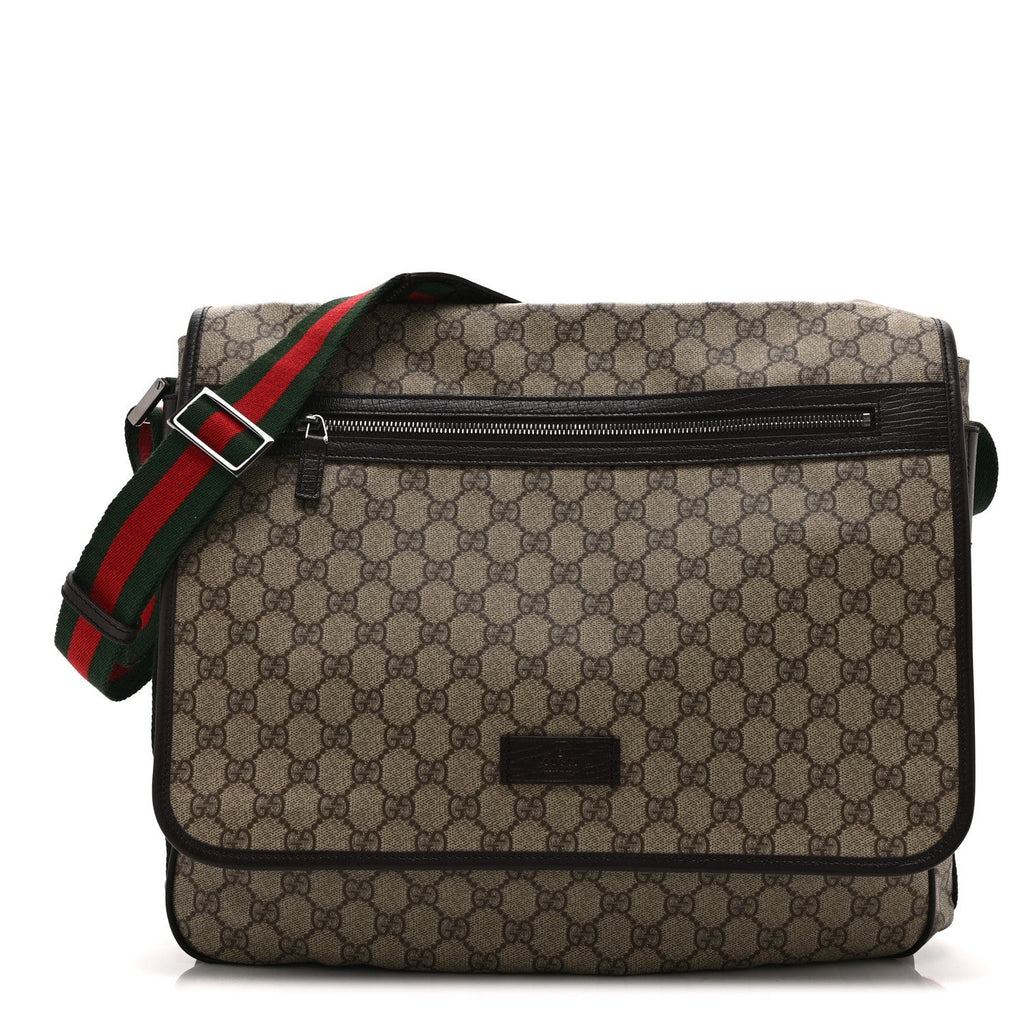 GG Plus Monogram Web Large Flap Messenger Bag Beige Dark Brown