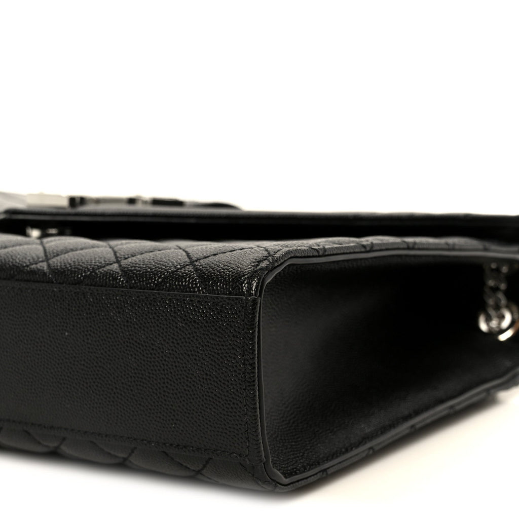 Grain De Poudre Textured Mixed Matelasse Large Triquilt Monogram Satchel Black