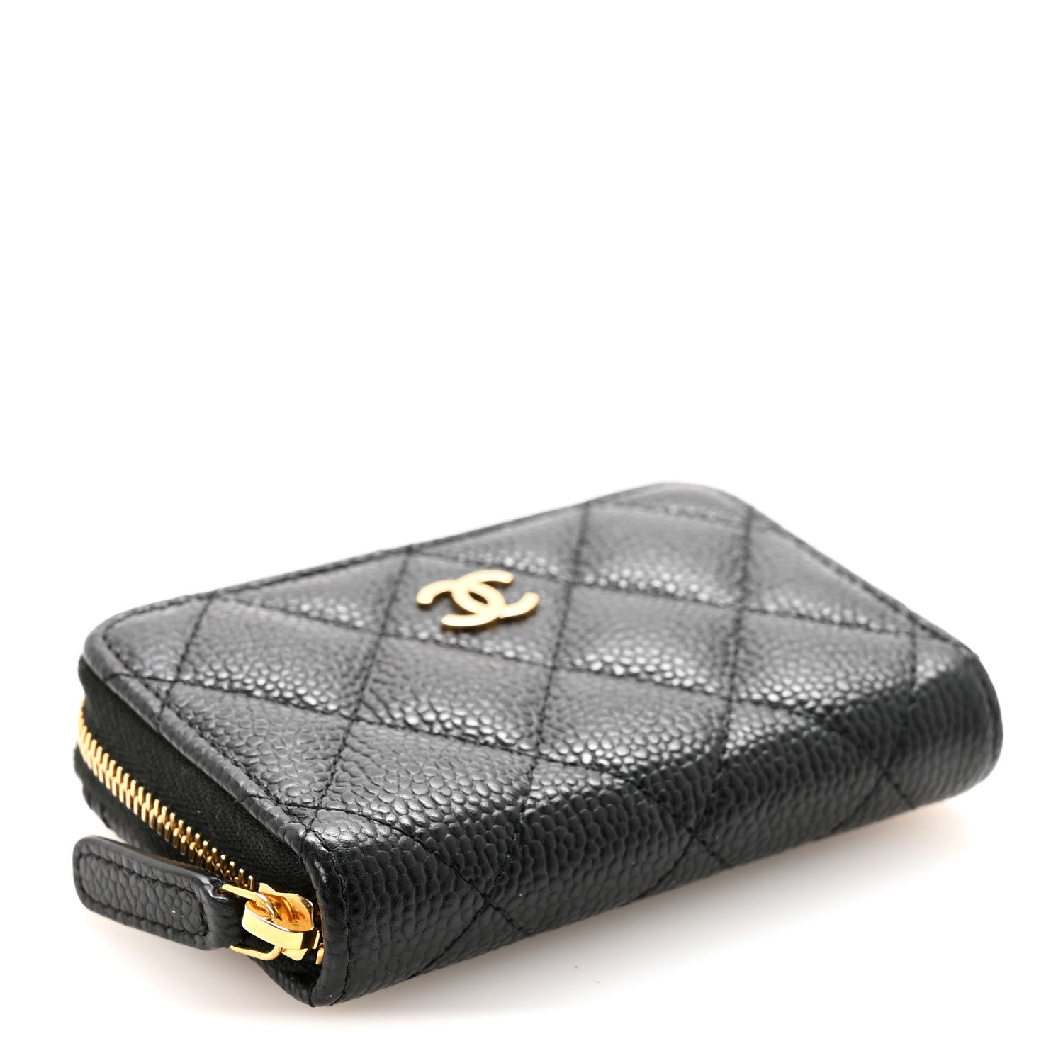 Caviar Quilted Zip Coin Purse Black