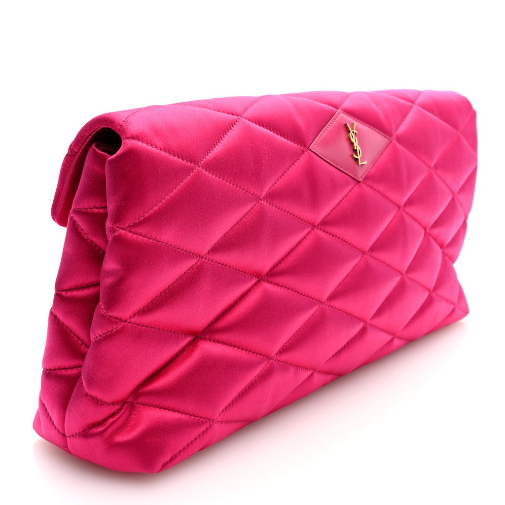 Satin Quilted Sade Puffer Envelope Clutch Bubblegum