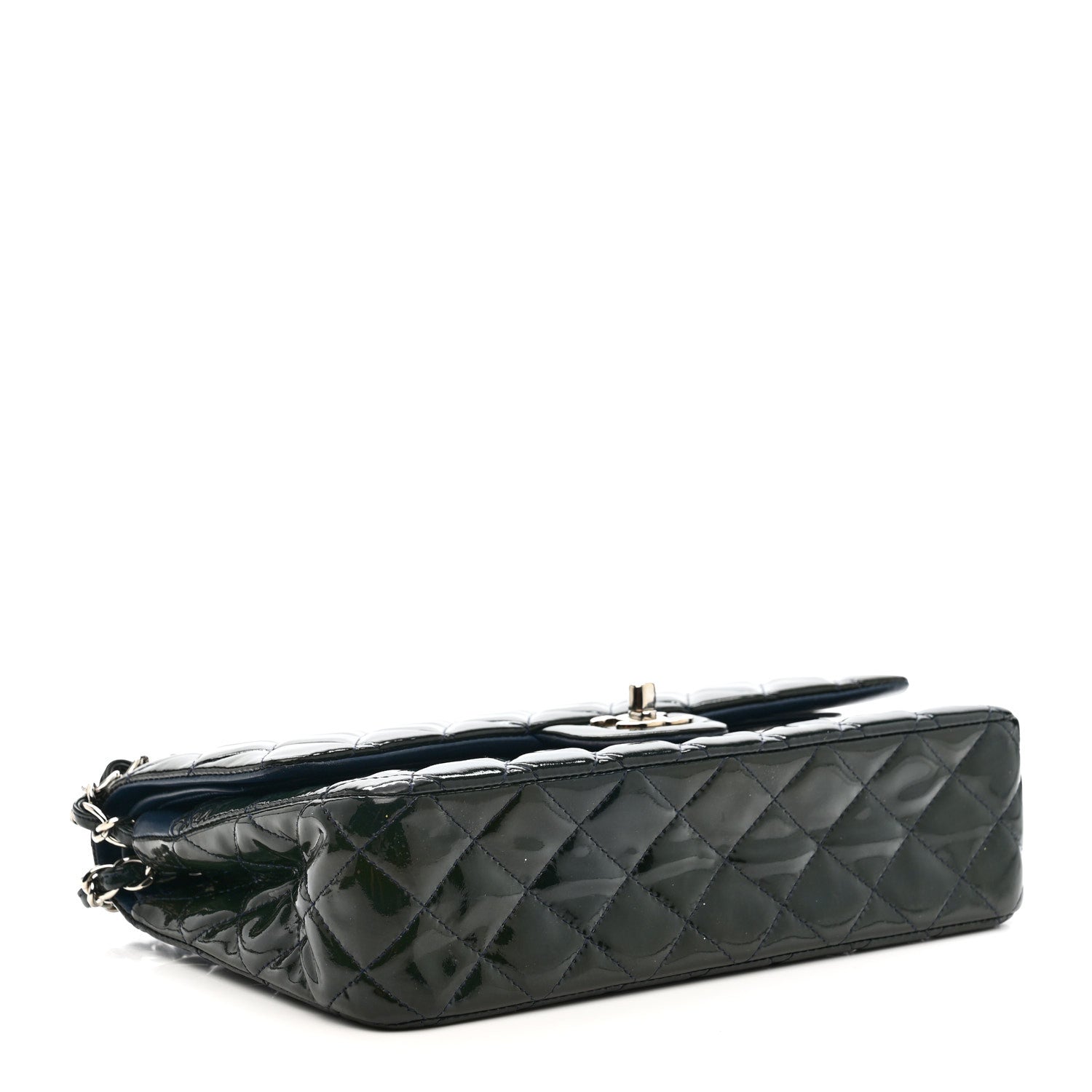 Patent Quilted Medium Double Flap Blue