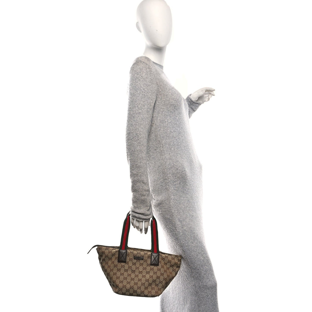 GG Monogram Small Web Handle Bucket Tote Dark Brown