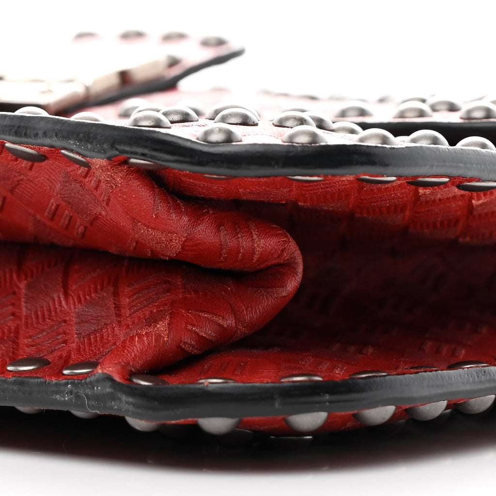 Calfskin Cannage Embossed Studded Small Dioraddict Flap Bag Red