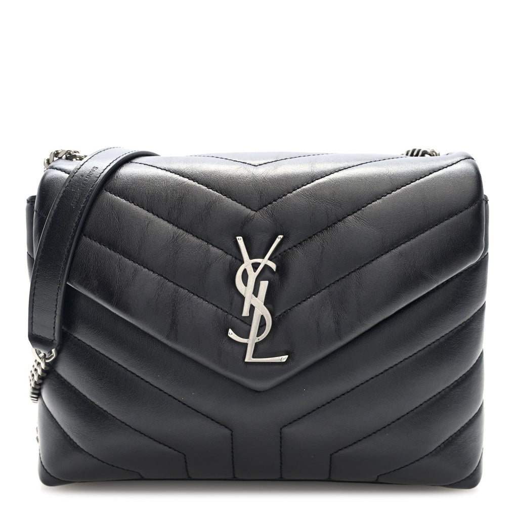 Calfskin Y Quilted Monogram Small Loulou Chain Satchel Black