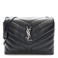 Calfskin Y Quilted Monogram Small Loulou Chain Satchel Black