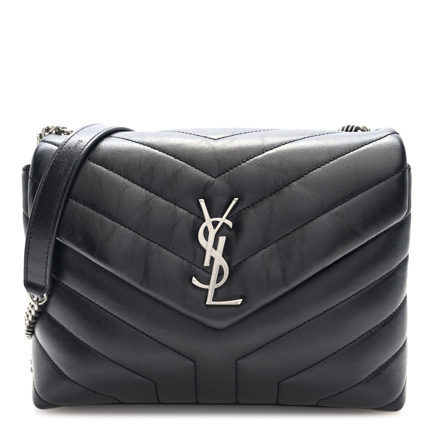 Calfskin Y Quilted Monogram Small Loulou Chain Satchel Black