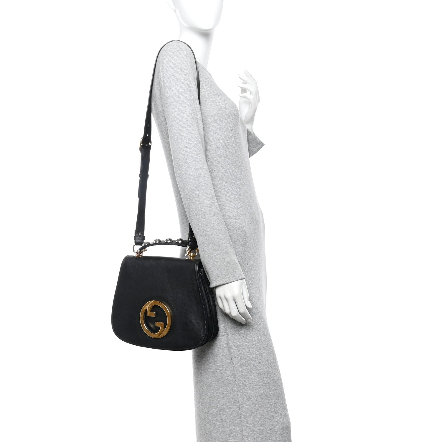 Roxy Calfskin Web Medium Studded Blondie Shoulder Flap Bag Black