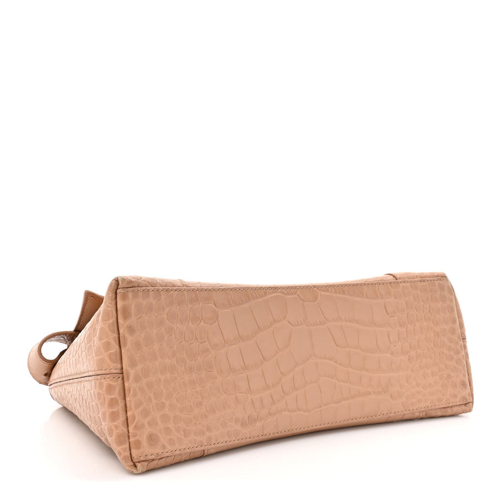 Extra Supple Calfskin Crocodile Embossed Small Downtown Shoulder Bag Nude Beige