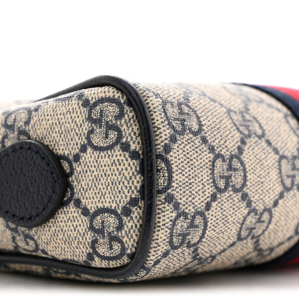 GG Supreme Monogram Textured Dollar Calfskin Web Mini Ophidia Shoulder Bag Beige Blue
