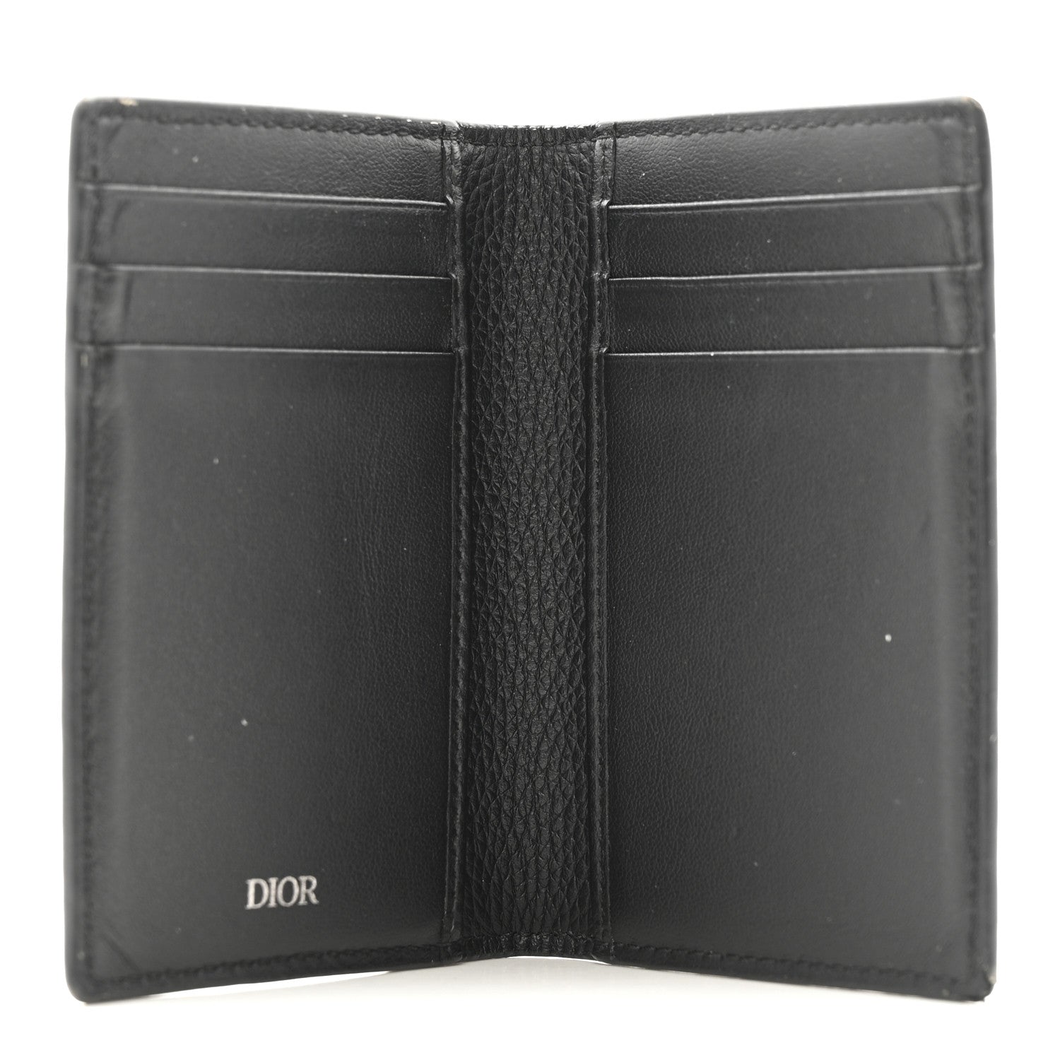 Grained Calfskin Icon Vertical Bifold  Holder Black
