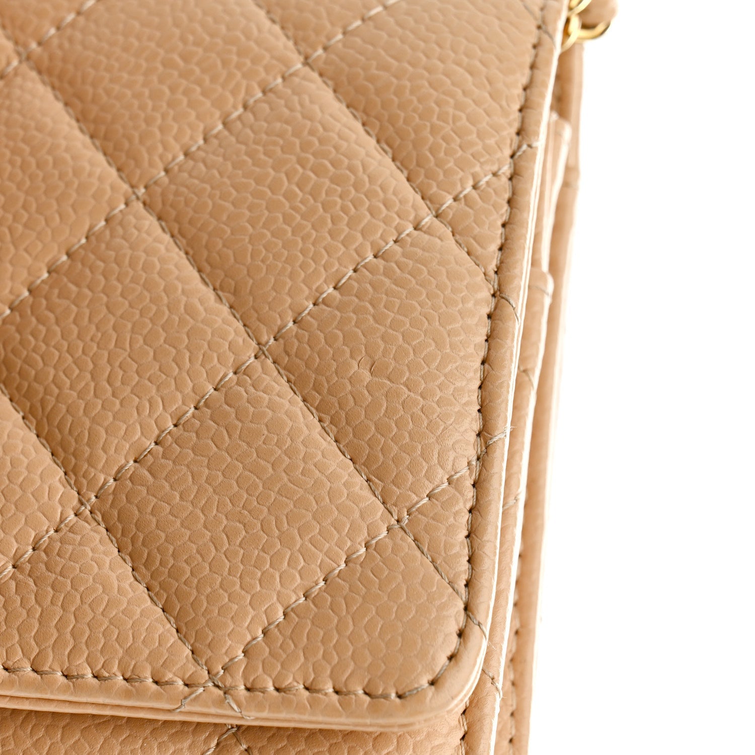 Caviar Quilted Wallet On Chain WOC Beige