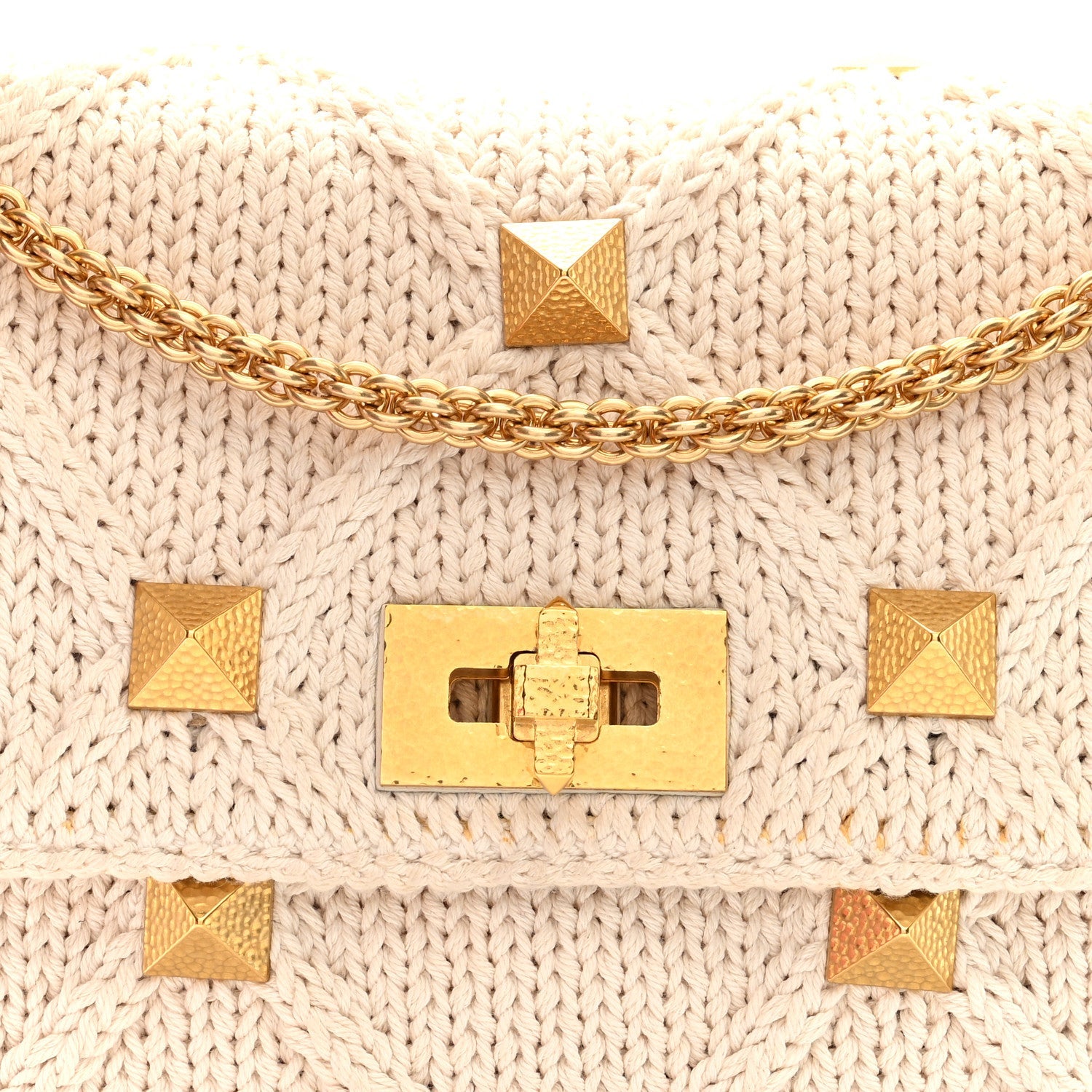 Knit Large Roman Stud Shoulder Bag Ecru