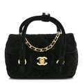 Velvet Quilted Mini Top Handle Flap Black