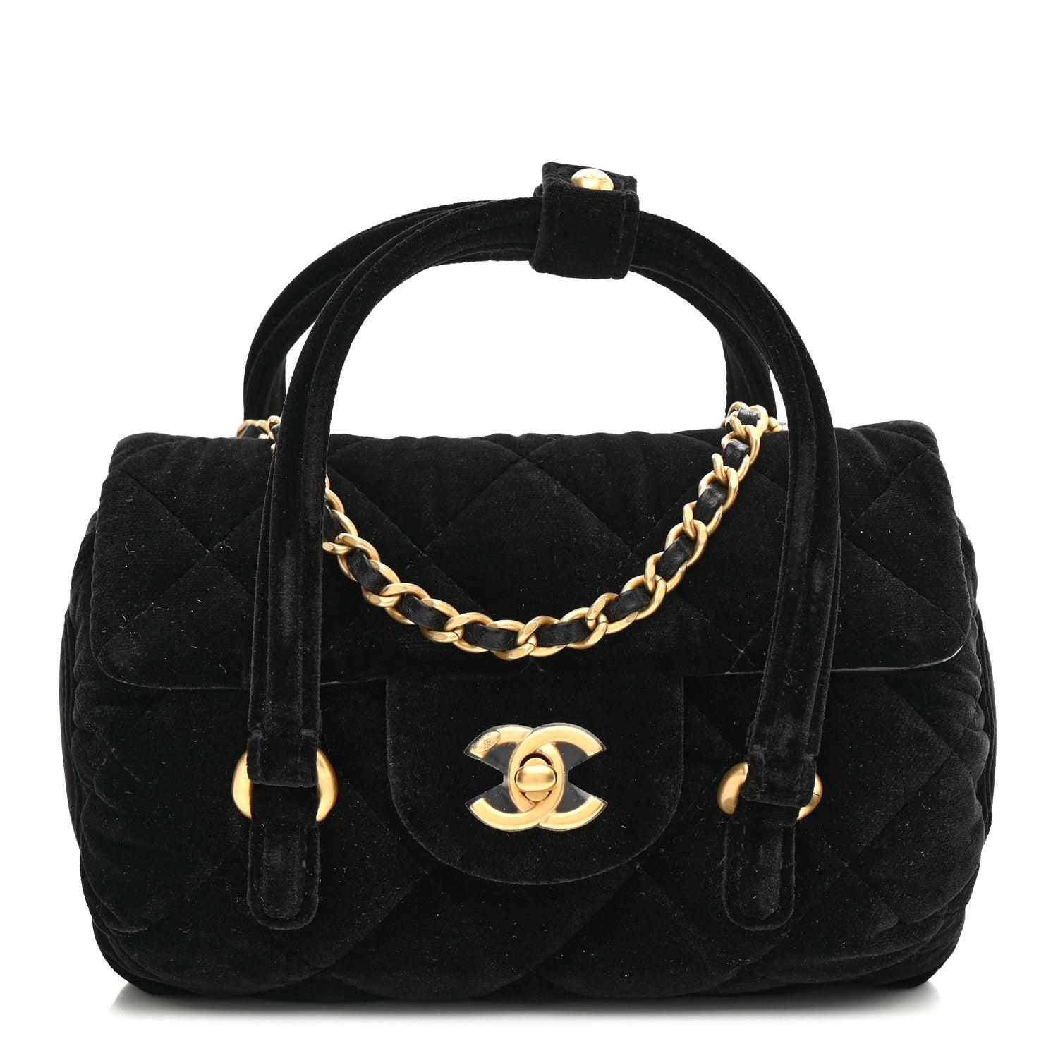 Velvet Quilted Mini Top Handle Flap Black