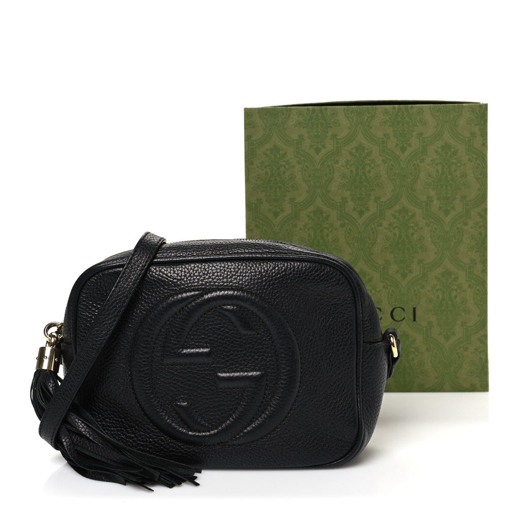 Pebbled Calfskin Small Soho Disco Bag Black