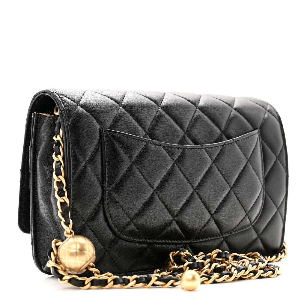 Lambskin Quilted CC Pearl Crush Wallet on Chain WOC Black