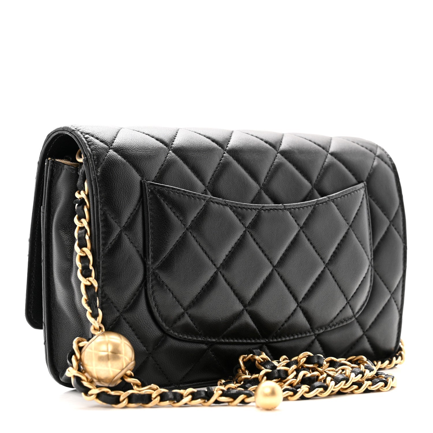 Lambskin Quilted CC Pearl Crush Wallet on Chain WOC Black