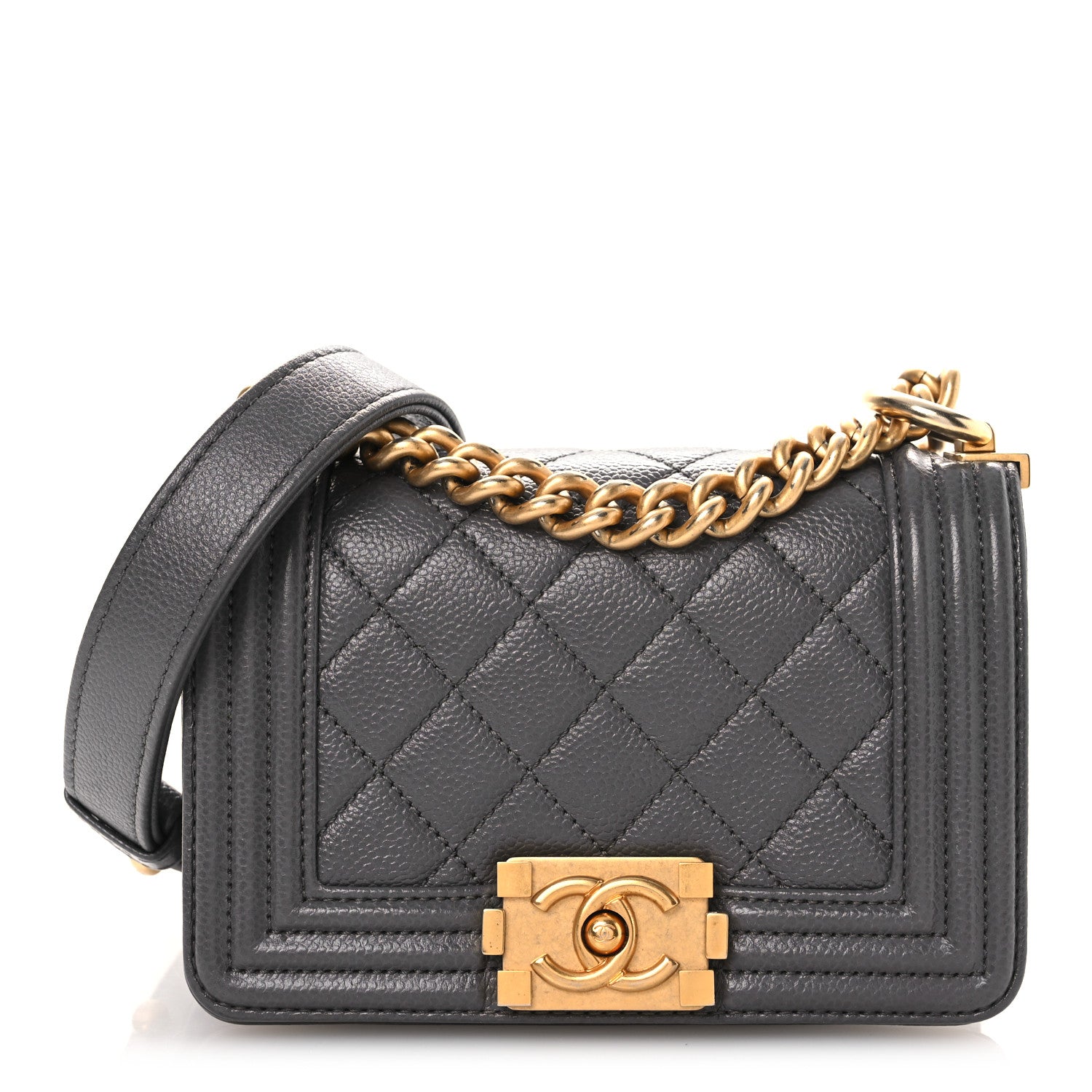 Caviar Quilted Mini Boy Flap Dark Grey