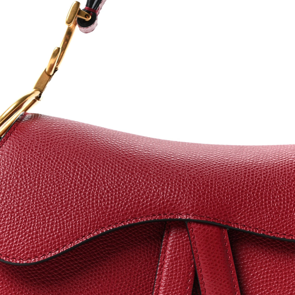 Grained Calfskin Mini Saddle Bag Red