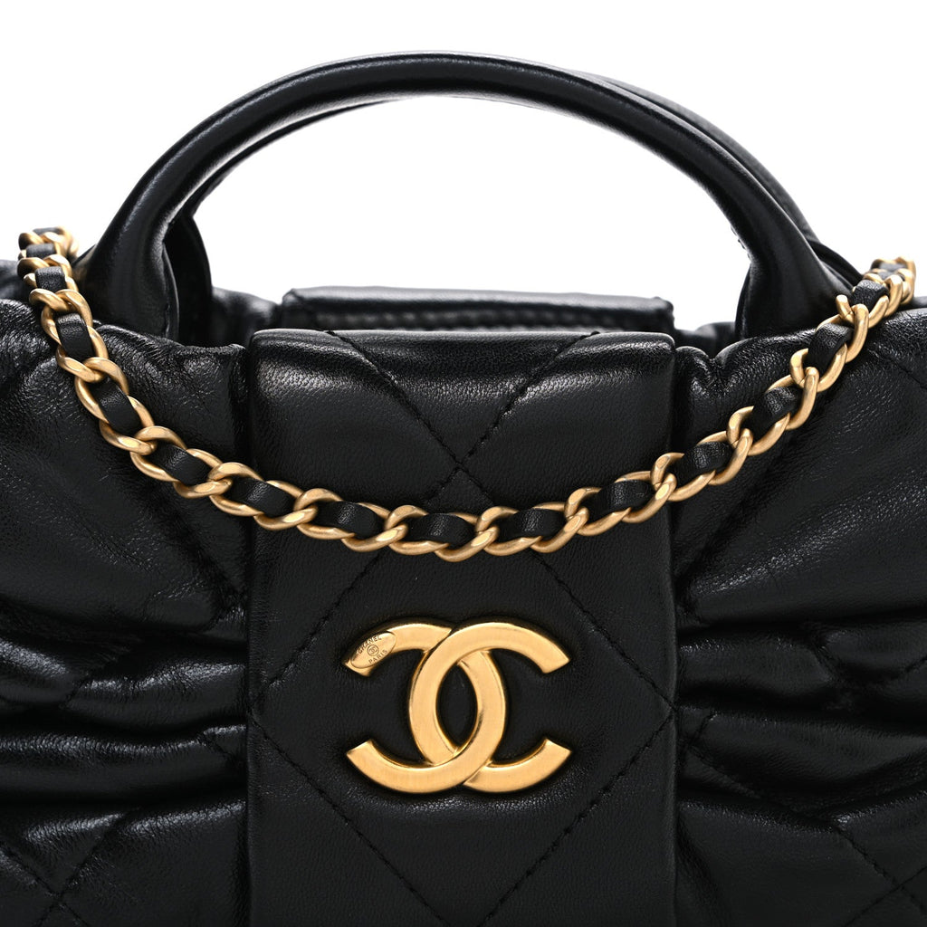 Lambskin Quilted Mini Bow Bag Black