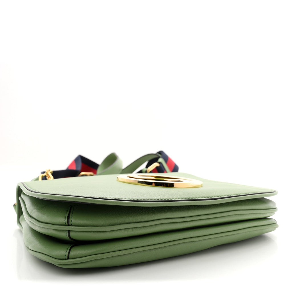 Roxy Calfskin Web Medium Blondie Top Handle Shoulder Flap Bag Salamander Green